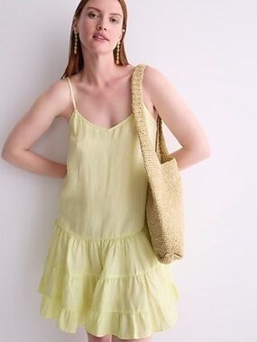 J.Crew Linen Tiered Camisole Mini Dress in Lemon Size: XS| Vacation, Beach